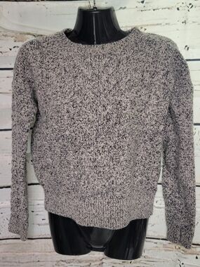 Uniqlo Women's Gray Marled Cable Knit Cropped Sweater Size M Wool Blend